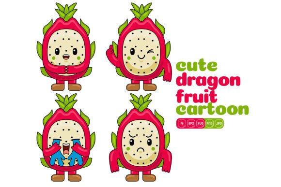 Cute Dragon Fruit Mascot Vector Pack 02
