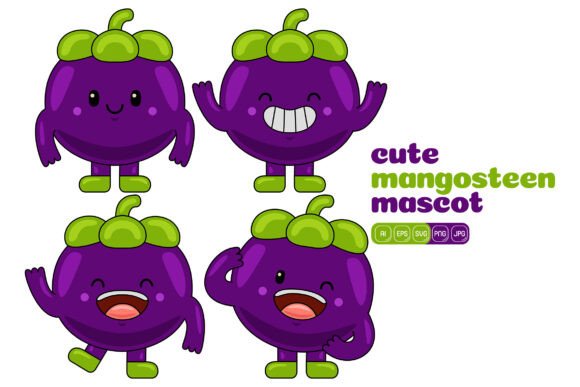 Cute Mangosteen Mascot Vector Pack 01