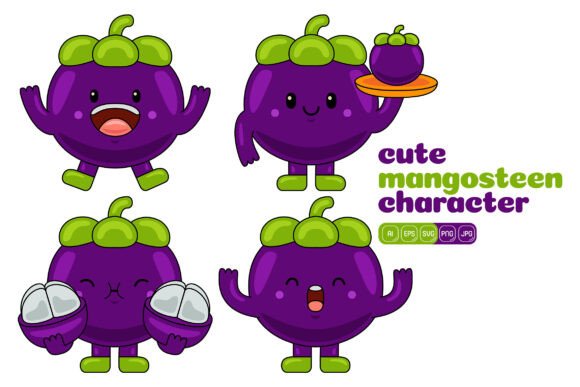 Cute Mangosteen Mascot Vector Pack 04