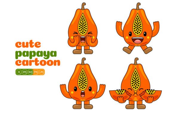 Cute Papaya Mascot Vector Pack 04