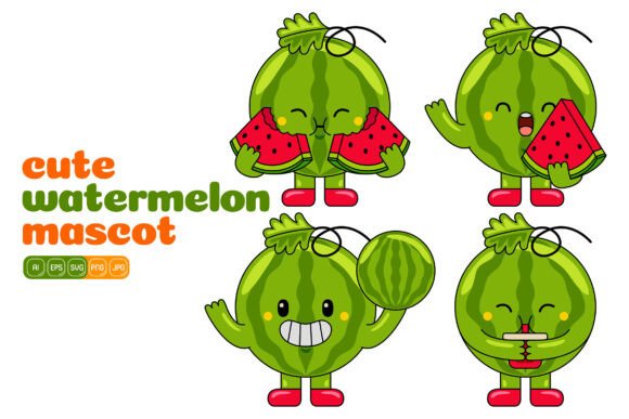 Cute Watermelon Mascot Vector Pack 02