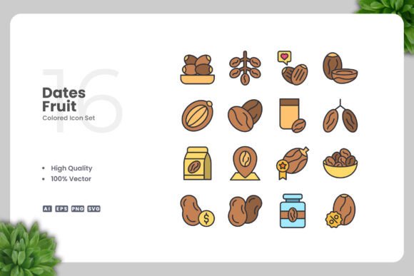 Dates Fruit Color Icons for Creative Projects