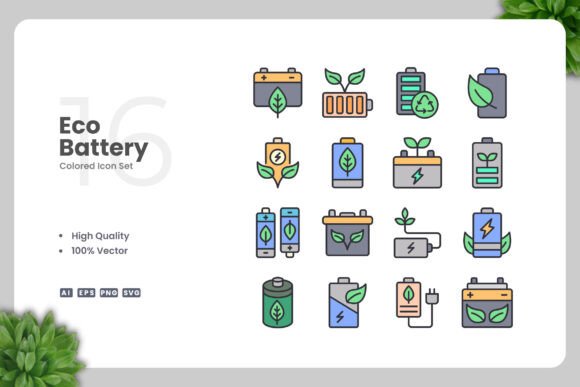 Eco Battery Colored Icons: A Versatile Design Resource for Modern Creatives