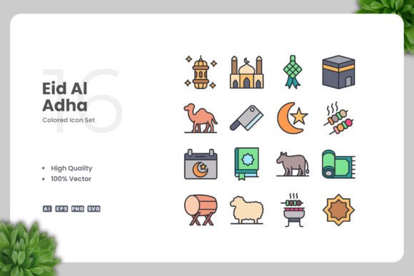 Eid Al Adha Colored Icons for Creative Projects
