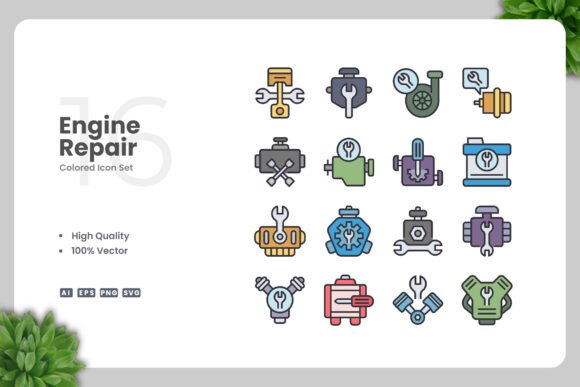 Engine Repair Color Icons: A Versatile Design Solution