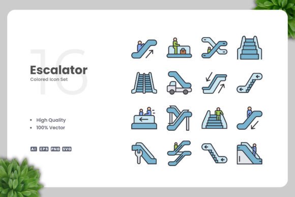 Escalator Color Icons for Modern Design Needs