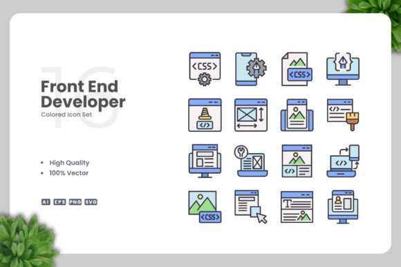 Front End Developer Color Icons for Clean Design