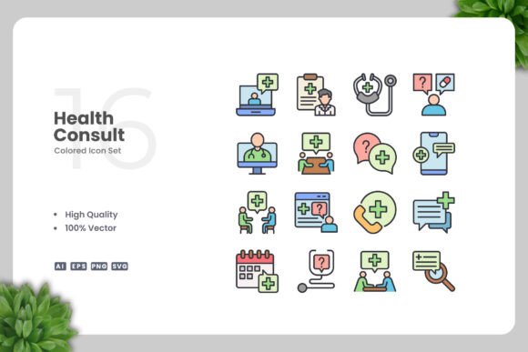 Health Consult Colored Icons: A Versatile Tool for Modern Design
