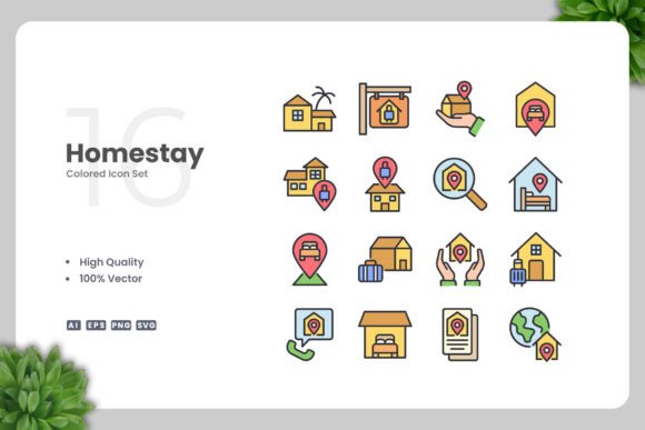 Homestay Colored Icons for Modern Design