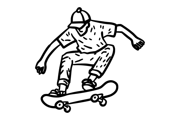 Skater Jumping with Skateboard Doodle: A Versatile Design Asset